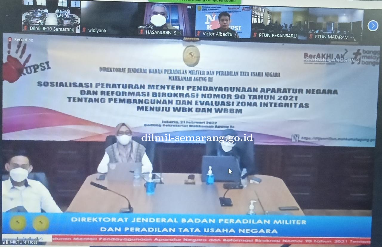 Sosialisasi Permenpan RB Tentang Pembangunan dan Evaluasi Zona Integritas Menuju WBK dan WBBM di Lingkungan Dirjen Badilmiltun dan Badan Peradilan Dibawahnya